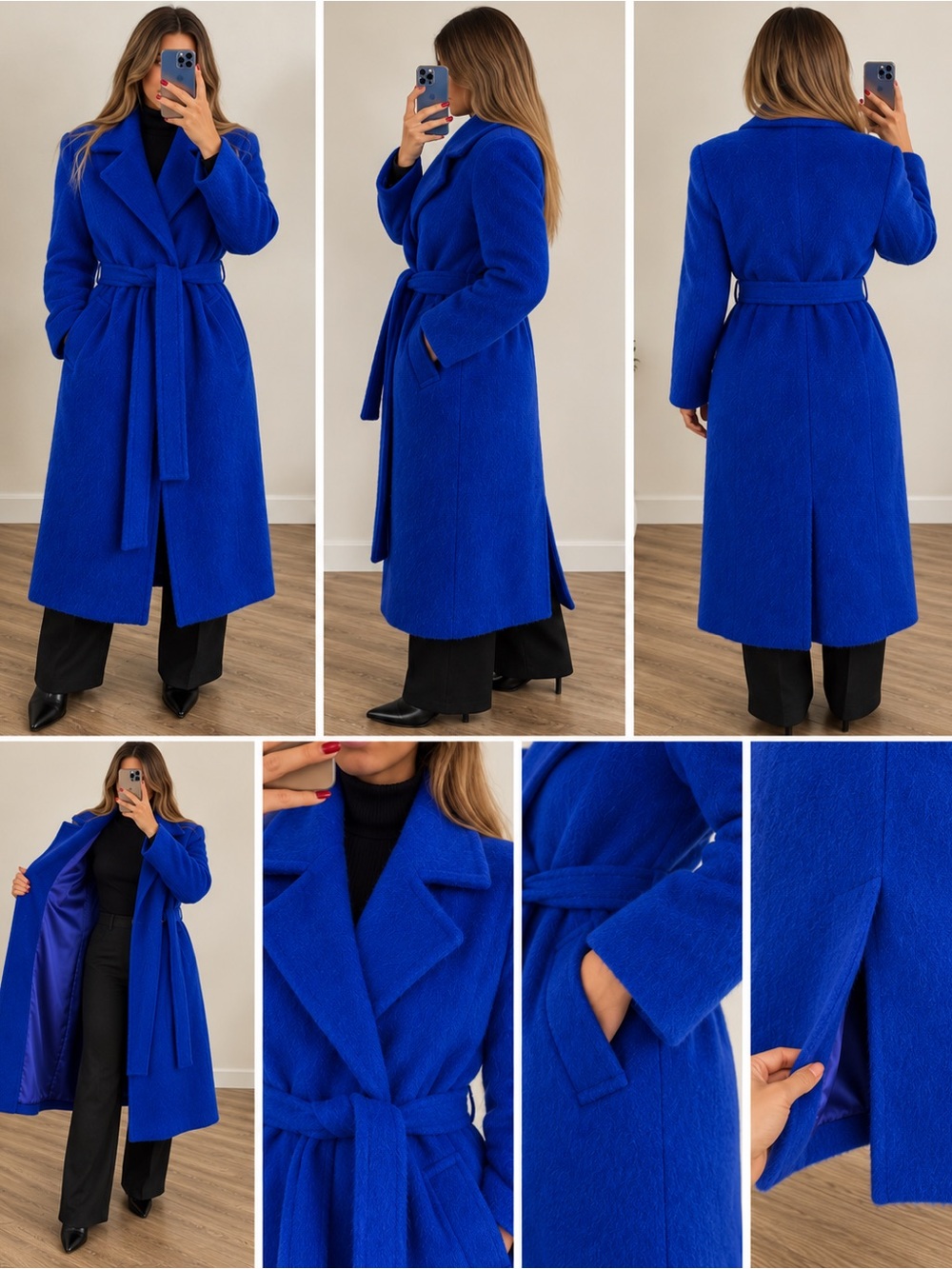 Vintage Talbots Mohair Wool Belted Coat Cobalt Blue Made in USA M/L